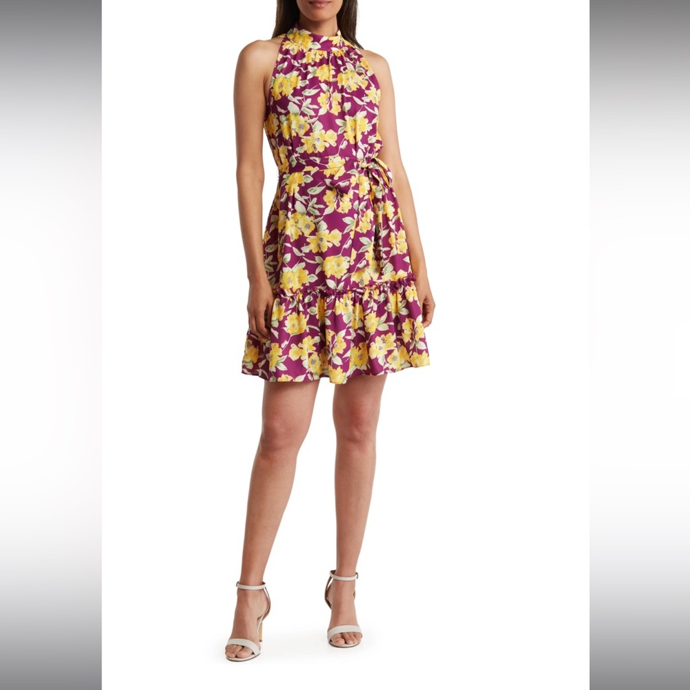 Sam Edelman Violet and Yellow Floral Dress NWT High Neck Trapeze Dress